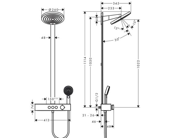 Душевая система hansgrohe pulsify s 260 2jet 24240670 черный матовый с термостатом в Атырау фото № 2