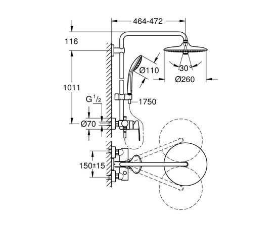 Душевая система grohe vitalio joy 27684001 260 со смесителем для душа, хром в Атырау фото № 3