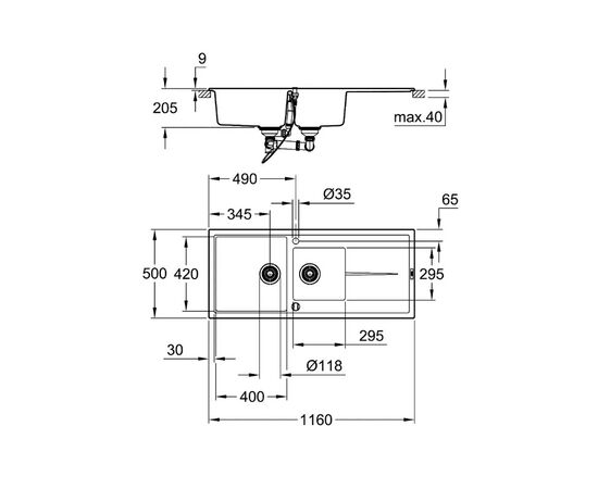 Кухонная мойка grohe k400 31643ap0, черный гранит в Атырау фото № 4