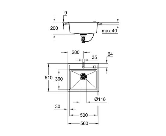 Кухонная мойка grohe k700 31651ap0, черный гранит в Атырау фото № 3