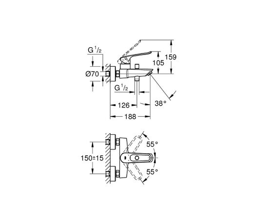 смеситель для ванны grohe eurosmart 25241003, хром в Атырау фото № 3