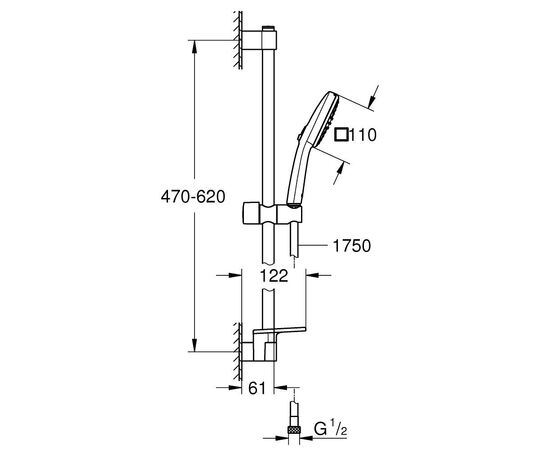 Душевой гарнитур grohe tempesta cube 110 26907003, 600, с полочкой, 2 вида струи, хром в Атырау фото № 4