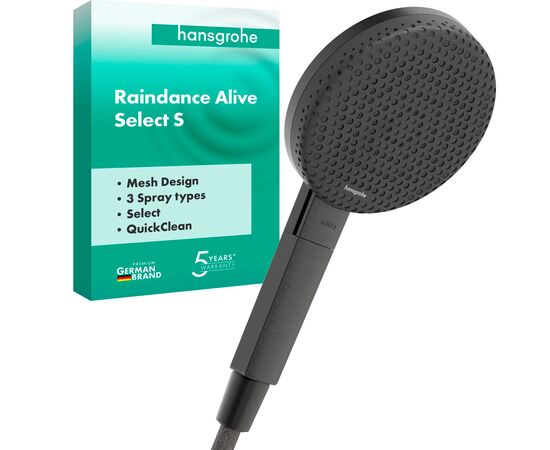 ручной лейка для душа hansgrohe raindance alive select s, 24500340, черный матовый хром в Атырау фото № 1