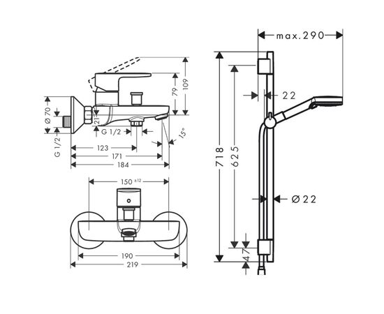 смеситель для ванны hansgrohe vernis blend 71440670 с гарнитуром vario 26422670 в Атырау фото № 2
