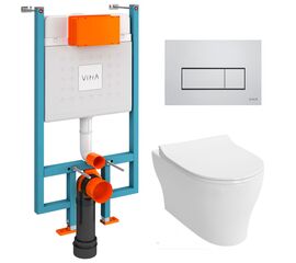 унитаз с инсталляцией 4в1 vitra v-fix core 800-1875, bella 4449b003-0101 lift, клавиша root s хром в Алматы фото № 1