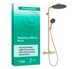 Душевая система hansgrohe raindance alive s puro 300 1jet 24592140, с термостатом ecostat element, бронза в Алматы фото № 1