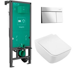 унитаз с инсталляцией 5в1 villeroy&boch venticello 4611rlr1 безободковый directflush, hansgrohe iframe 01022180, клавиша хром element e 66003000 в Алматы фото № 1