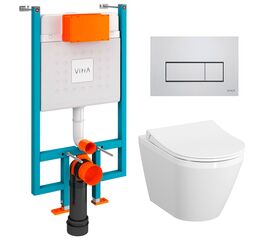 унитаз с инсталляцией 5в1 vitra integra 7040b003-0075 безободковый, v-fix core 800-1875, клавиша хром root s 740-2380 в Алматы фото № 1