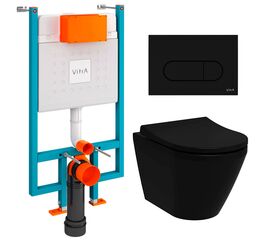 унитаз с инсталляцией 5в1 vitra integra 7041b083-0075 безободковый черный, v-fix core 800-1874, черная клавиша root r 740-2211 в Алматы фото № 1