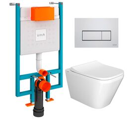 унитаз с инсталляцией 5в1 vitra integra square 7082b003-0075 безободковый, v-fix core 800-1875, клавиша хром root s 740-2380 в Алматы фото № 1