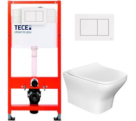 унитаз с инсталляцией 5в1 tece 9400407 vitra zentrum s 7484b003-0075 безободковый, белая клавиша now 9240400 в Алматы фото № 1