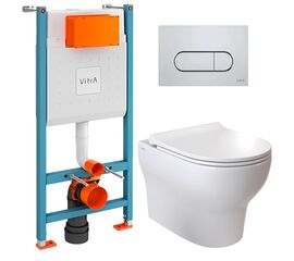 унитаз с инсталляцией 5в1 vitra zentrum round 7786b003-0075 безободковый, v-fix core 800-1873, root round 740-2280 в Алматы фото № 1