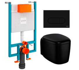 унитаз с инсталляцией 5в1 vitra plural 7830b483-0075 безободковый черный, v-fix core 800-1874, черная клавиша root r 740-2211 в Алматы фото № 1