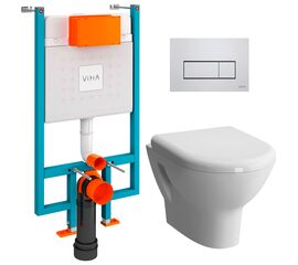 унитаз с инсталляцией 5в1 vitra zentrum 5795b003-0075 безободковый, клавиша root s 740-2380 хром в Алматы фото № 1