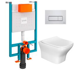 унитаз с инсталляцией 5в1 vitra zentrum s 7484b003-0075 безободковый, клавиша root s 740-2380 хром в Алматы фото № 1