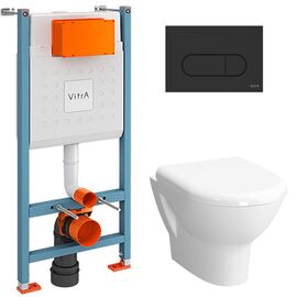 унитаз с инсталляцией 4в1 vitra v-fix core 800-1874, zentrum 5795b003-0075, клавиша root r черная в Алматы фото № 1