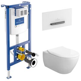 унитаз с инсталляцией 5в1 villeroy&boch subway 2.0 5614r201 viconnect 92242700 92216168, белая-хром в Алматы фото № 1