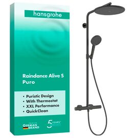Душевая система hansgrohe raindance alive s puro 300 1jet 24592340, с термостатом ecostat element, черный матовый хром в Алматы фото № 1