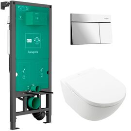 унитаз с инсталляцией 5в1 villeroy&boch subway 3.0 4670ts01 безободковый twistflush, hansgrohe iframe 01022180, клавиша хром element e 66003000 в Алматы фото № 1
