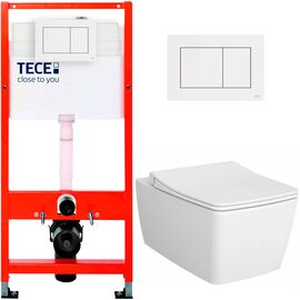 унитаз с инсталляцией 5в1 tece 9400407 vitra metropole 5671b003-0075, белая клавиша now 9240400 в Алматы фото № 1