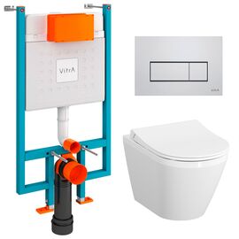 унитаз с инсталляцией 5в1 vitra integra 7040b003-0075 безободковый, v-fix core 800-1875, клавиша хром root s 740-2380 в Алматы фото № 1