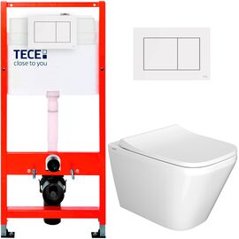 унитаз с инсталляцией 5в1 tece 9400407 vitra integra square 7082b003-0075 безободковый, белая клавиша now 9240400 в Алматы фото № 1