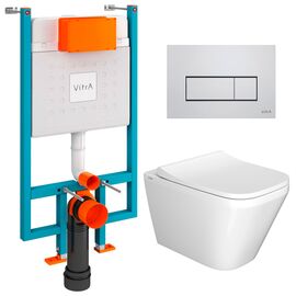 унитаз с инсталляцией 5в1 vitra integra square 7082b003-0075 безободковый, v-fix core 800-1875, клавиша хром root s 740-2380 в Алматы фото № 1