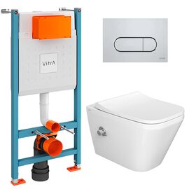 унитаз-биде с инсталляцией 5в1 vitra integra 7082b003-7209 безободковый, v-fix core 800-1873, root round 740-2280 в Алматы фото № 1