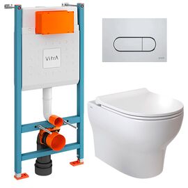 унитаз с инсталляцией 5в1 vitra zentrum round 7786b003-0075 безободковый, v-fix core 800-1873, root round 740-2280 в Алматы фото № 1