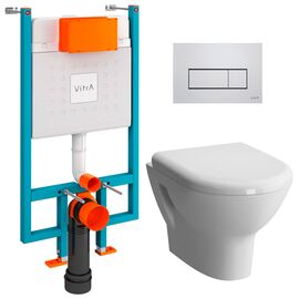 унитаз с инсталляцией 5в1 vitra zentrum 5795b003-0075 безободковый, клавиша root s 740-2380 хром в Алматы фото № 1