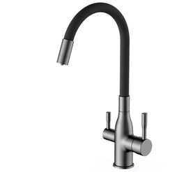 смеситель для кухни hans h823.053 с гибким изливом, для фильтра, оружейная сталь в Алматы фото № 1