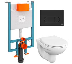 унитаз с инсталляцией 4в1 vitra v-fix core 800-1874, normus 7855b003-0075 lift, клавиша root r черная в Алматы фото № 1