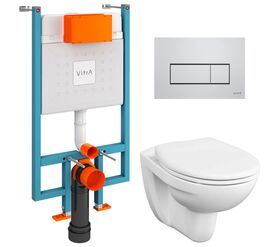 унитаз с инсталляцией 4в1 vitra v-fix core 800-1875, normus 7855b003-0075 lift, клавиша root s хром в Алматы фото № 1