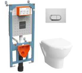 унитаз с инсталляцией 4в1 vitra v-fix core 700-1873, zentrum 5795b003-0850 функция биде, клавиша хром в Алматы фото № 1