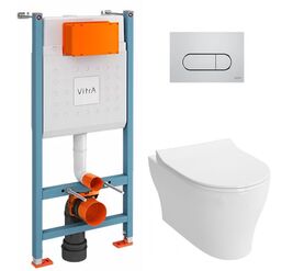 унитаз с инсталляцией 4в1 vitra v-fix core 800-1873, bella 4449b003-0101 lift, клавиша root r хром в Алматы фото № 1