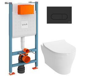 унитаз с инсталляцией 4в1 vitra v-fix core 800-1874, bella 4449b003-0101, клавиша root r черная в Алматы фото № 1