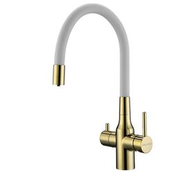 смеситель для кухни paulmark salix sa213419-gw с гибким изливом, золото/белый в Алматы фото № 1