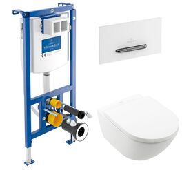 унитаз с инсталляцией 5в1 villeroy&boch subway 3.0 4670ts01 viconnect 92242700 92216168, белая-хром в Алматы фото № 1