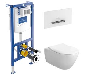 унитаз с инсталляцией 5в1 villeroy&boch subway 2.0 5614r201 viconnect 92242700 92216168, белая-хром в Алматы фото № 1