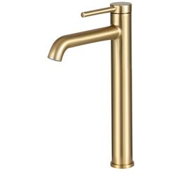 Высокий смеситель для раковины hans h16.1308 сатин золотой в Алматы фото № 1