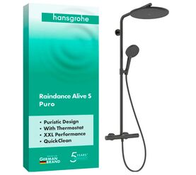 Душевая система hansgrohe raindance alive s puro 300 1jet 24592340, с термостатом ecostat element, черный матовый хром в Алматы фото № 1