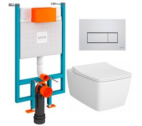 унитаз с инсталляцией 5в1 vitra metropole 5671b003-0075, v-fix core 800-1875, клавиша хром root s 740-2380 в Алматы фото № 1