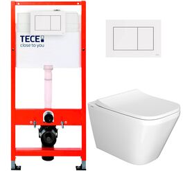унитаз с инсталляцией 5в1 tece 9400407 vitra integra square 7082b003-0075 безободковый, белая клавиша now 9240400 в Алматы фото № 1