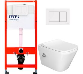 унитаз-биде с инсталляцией 5в1 tece 9400407 vitra integra 7082b003-7209 безободковый, белая клавиша now 9240400 в Алматы фото № 1