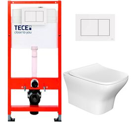 унитаз с инсталляцией 5в1 tece 9400407 vitra zentrum s 7484b003-0075 безободковый, белая клавиша now 9240400 в Алматы фото № 1