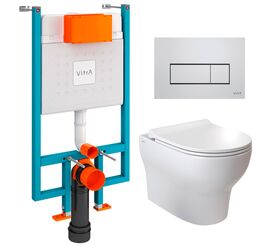 унитаз с инсталляцией 5в1 vitra zentrum round 7786b003-0075 безободковый, v-fix core 800-1875, клавиша хром root s 740-2380 в Алматы фото № 1