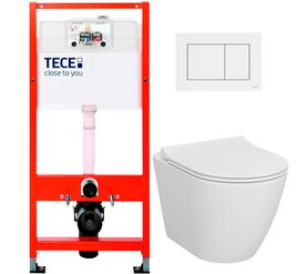 унитаз с инсталляцией 5в1 tece 9400407 vitra integra 7040b003-0075 безободковый, белая клавиша 9240400 в Алматы фото № 1