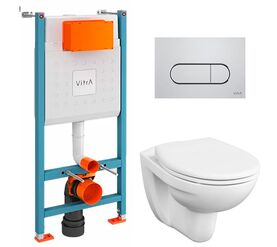 унитаз с инсталляцией 5в1 vitra normus 7855b003-0075 безободковый, v-fix core 800-1873, клавиша root r хром в Алматы фото № 1