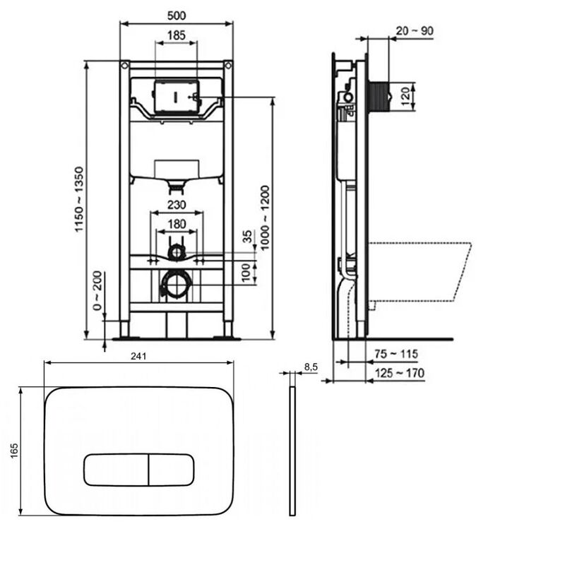 Инсталляция 3в1 ideal standard prosys frame 120 m r020467 с кнопкой смыва r0123aa и крепежом в Алматы фото № 2