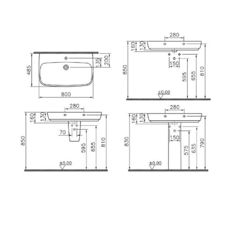 раковина подвесная vitra shift 4384b003-0001 80 см на полуножке в Алматы фото № 2